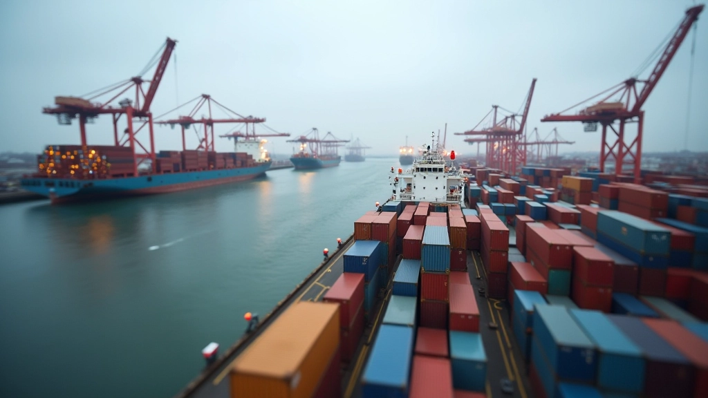 Port commercial de Rouen avec navires et conteneurs, activité économique portuaire